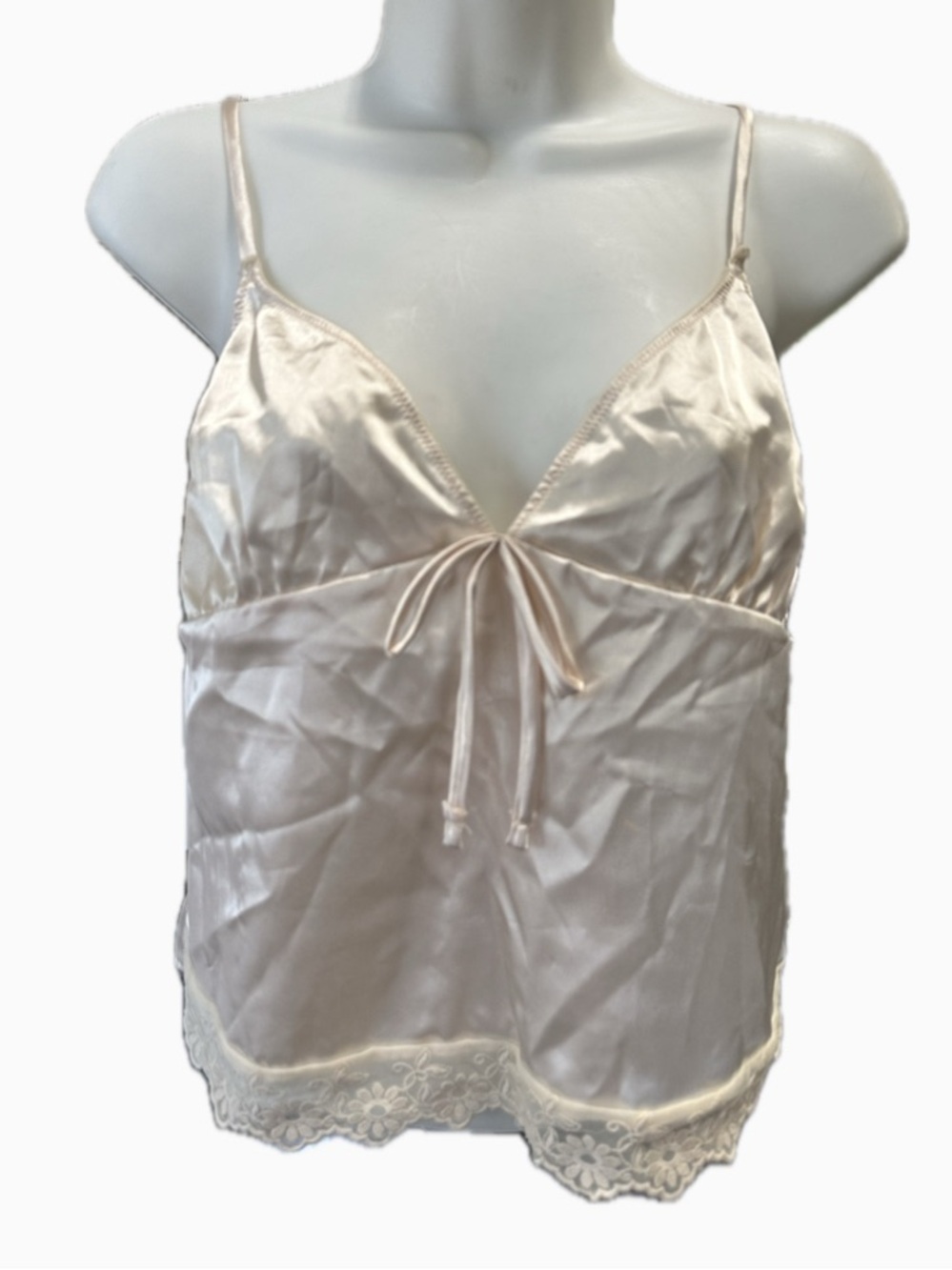 Satin Like Lace Trim Cami Top - Blush Cream